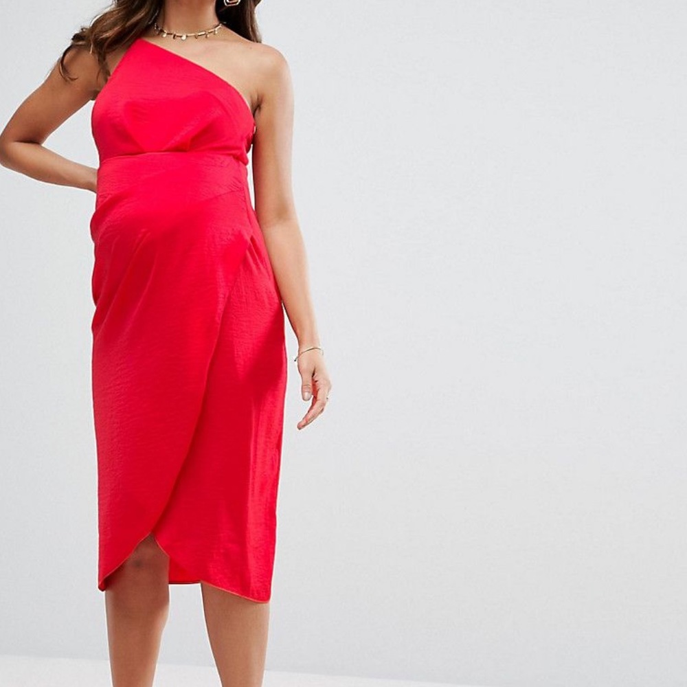 ASOS Maternity One Shoulder Drape Midi Dress